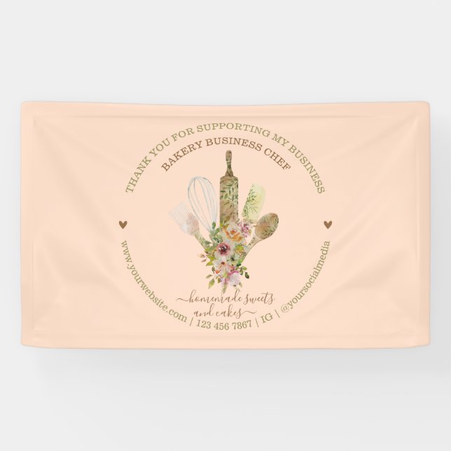 Banderoles Chef Boulangerie Traiteur Rose Rustique (Horizontal)