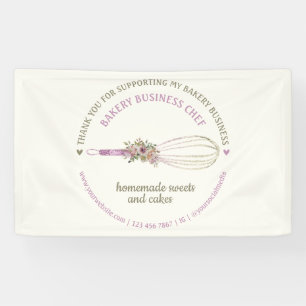 Banderoles Chef Pâtissier Pailleté Fouet Fleur Merci