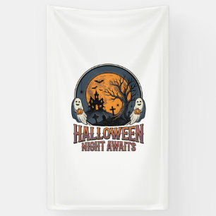 Banderoles Chemise fantôme lune gravée scène Halloween vintag