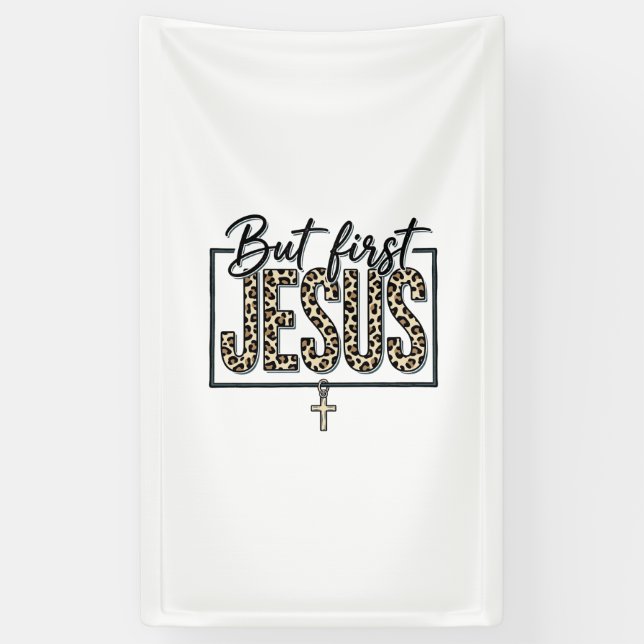 Banderoles Chemise Jésus Impression Léopard Chrétienne Gravur (Vertical)