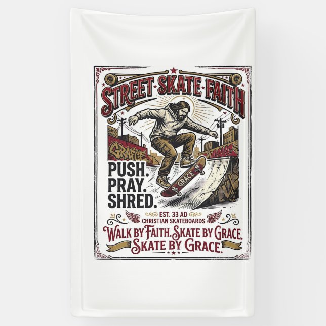 Banderoles Chemise Jésus skate longboard chrétien (Vertical)