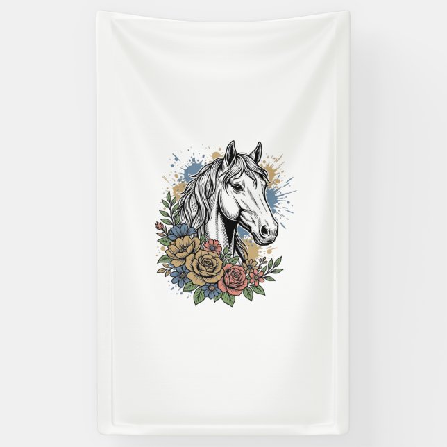Banderoles Chemise vectorielle de conception florale de cheva (Vertical)