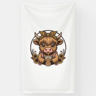 Banderoles Chemise vintage Cute Highland Cow Coffee Sunflower