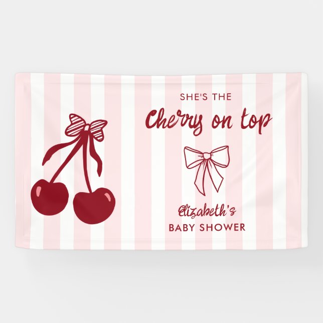 Banderoles Cherry Baby Shower Cherry on Top Coquette Bows (Horizontal)