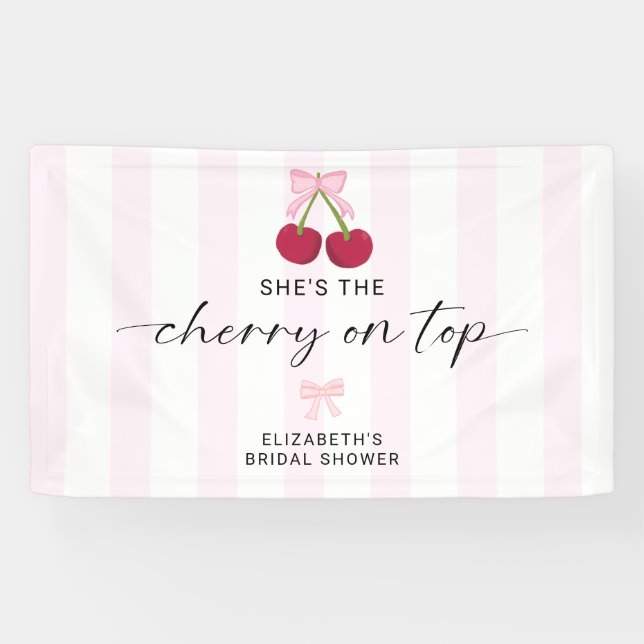 Banderoles Cherry On Top Bridal Shower Coquette Bow Stripes (Horizontal)