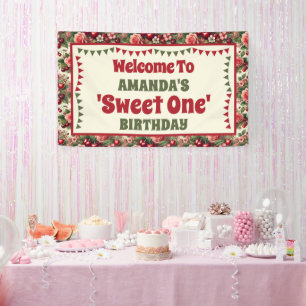 Banderoles Cherry vintage 'Sweet One' Accueil pour le 1er ann