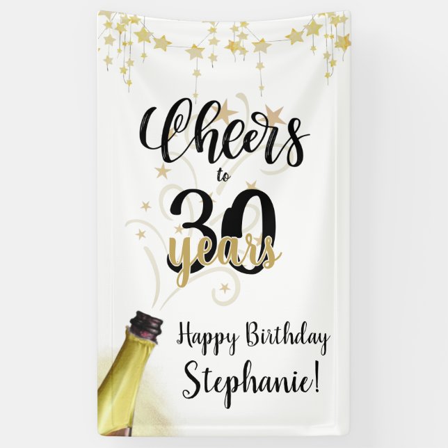 Banderoles CHERS D'Anniversaire À # ANNÉES Black Gold Script (Vertical)