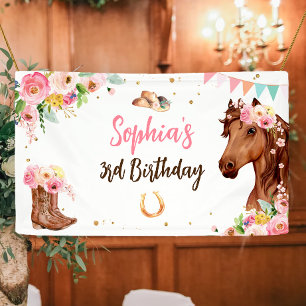 Banderoles Cheval Anniversaire Fille Cowgirl Rose Floral Part