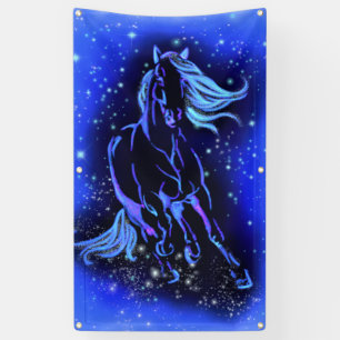 Banderoles Cheval Bleu Néon Couchant Au Lune Starry Night 