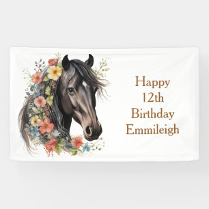 Banderoles Cheval Floral Rustique 12e Anniversaire