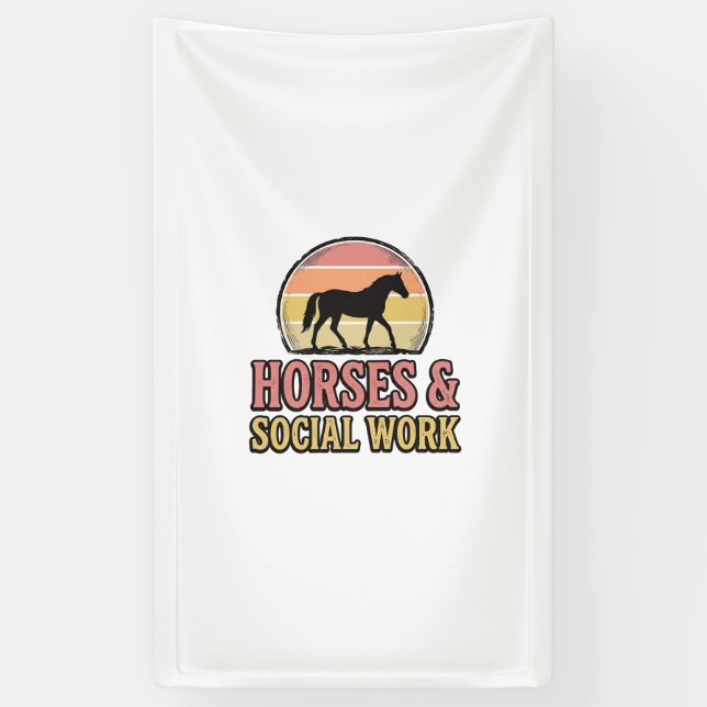 Banderoles Cheval & Travail Social Retro Sunset Vector Design (Vertical)