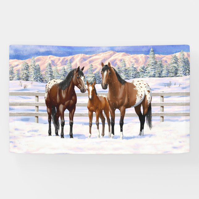 Banderoles Chevaux Appaloosa De Baie Brown En Neige (Horizontal)