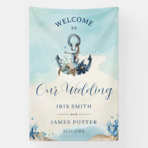 Banderoles Chic Ancre nautique Plage Mariage moderne Accueil