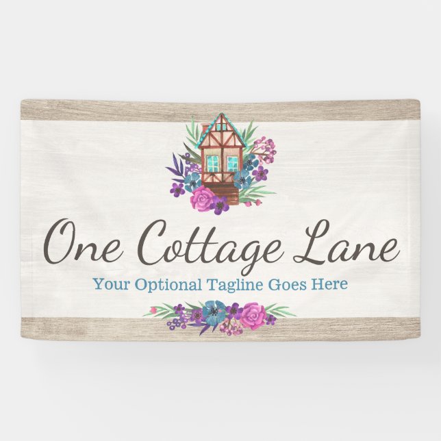 Banderoles Chic Campagnard Rustique Fleurs Cabine Aquarelle B (Horizontal)