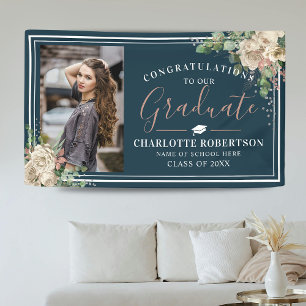 Banderoles Chic Elegant Ivory & Blush Floral Photo Graduation