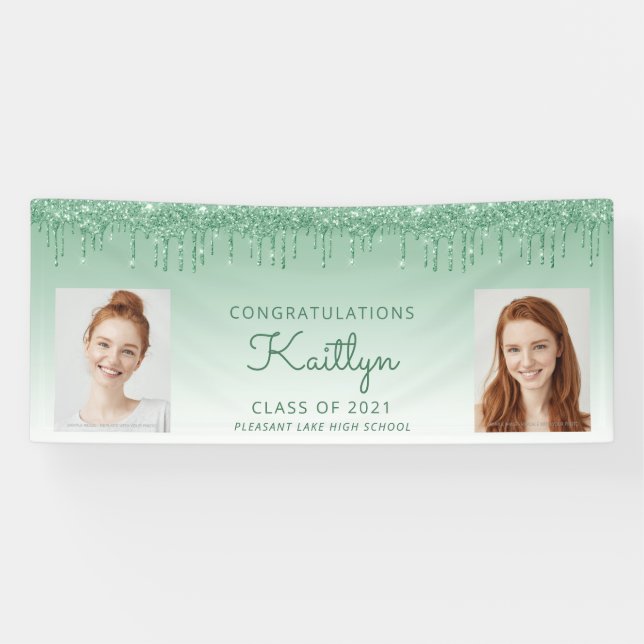 Banderoles Chic Green Parties scintillant Drift Deux Diplôme  (Horizontal)