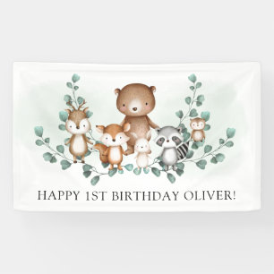Banderoles Chic Green Woodland Animal Bonne fête d'anniversai