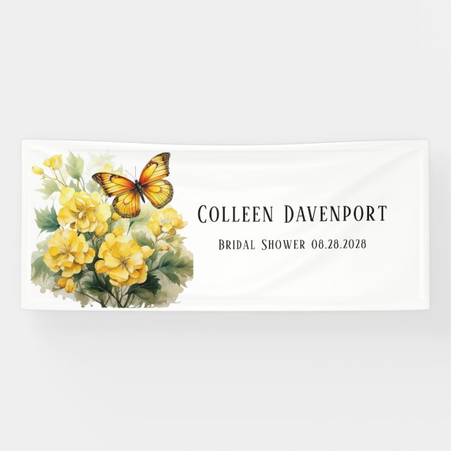 Banderoles Chic Hydrangea Jaune Papillon Fête de Mariage (Horizontal)