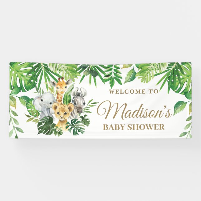 Banderoles Chic Jungle Animaux Baby shower de verdure fond (Horizontal)