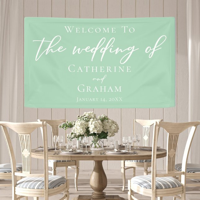 Banderoles Chic Mint Green Typographie Blanc Mariage de print (Créateur téléchargé)