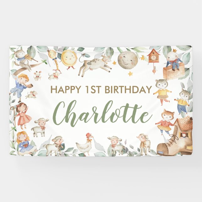 Banderoles Chic Nursery Rhyme Verdure Anniversaire Contexte (Horizontal)