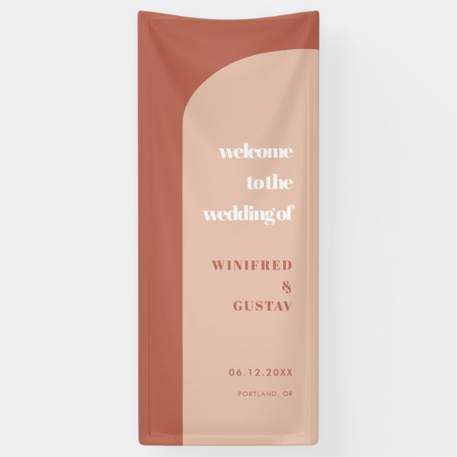Banderoles Chic Peach Terracotta Arch Welcome to our Wedding (Vertical)