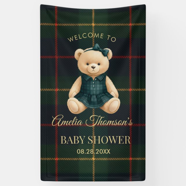 Banderoles Chic Preppy Teddy Bear Baby Shower (Vertical)