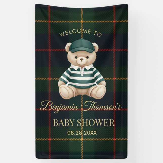 Banderoles Chic Preppy Teddy Bear Baby Shower (Vertical)