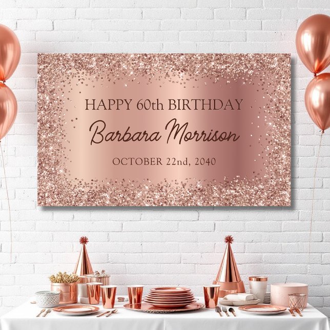 Banderoles Chic Rose Gold Foil Parties scintillant 60e Annive (Créateur téléchargé)