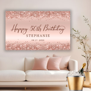 Banderoles Chic Rose Gold Parties scintillant Joyeux 50e anni