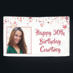 Banderoles Chic Rose Gold Stars 30th Birthday Photo<br><div class="desc">Honorer la femme de 30 ans et accueillir les invités de votre parti avec cette bannière de fête avec des étoiles d'or rose et HAPPY 30TH BIRTHDAY dans une police de texte moderne, brosse et personnalisée avec sa photo et son nom. Tout le texte est modifiable pour changer à n'importe...</div>