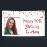 Banderoles Chic Rose Gold Stars 30th Birthday Photo<br><div class="desc">Honorer la femme de 30 ans et accueillir les invités de votre parti avec cette bannière de fête avec des étoiles d'or rose et HAPPY 30TH BIRTHDAY dans une police de texte moderne, brosse et personnalisée avec sa photo et son nom. Tout le texte est modifiable pour changer à n'importe...</div>