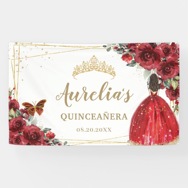 Banderoles Chic Roses Rouges Floral Quinceañera Accueil Conte (Horizontal)