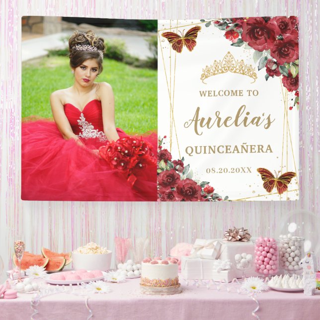 Banderoles Chic Roses Rouges Floral Quinceañera Accueil Conte (Fête)