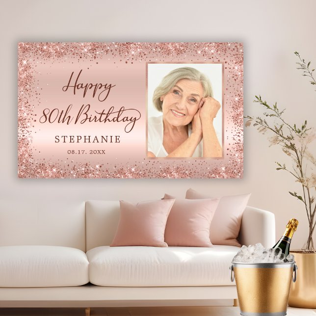 Banderoles Chic Script Rose Gold Parties scintillant Photo 80 (Créateur téléchargé)