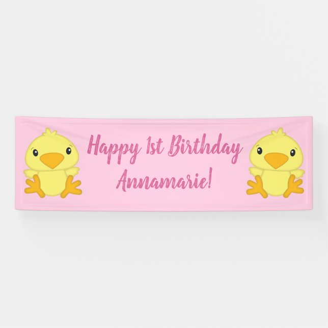 Banderoles Chick Anniversaire Pink (Horizontal)