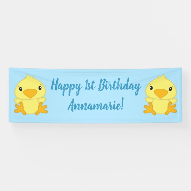 Banderoles Chick Birthday Party Blue (Horizontal)