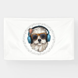 Banderoles chien avec casque chien avec lunettes écouter Écou