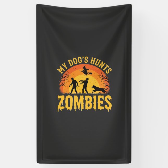 Banderoles Chien Chasse Les Zombies Design Halloween (Vertical)