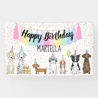 Banderoles Chien chiot Petite fille fête d'anniversaire