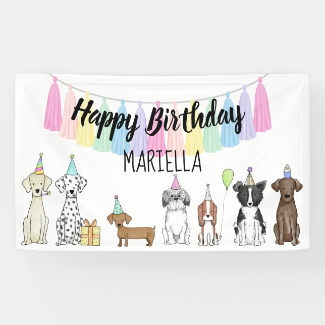 Banderoles Chien chiot Petite fille fête d'anniversaire (Horizontal)
