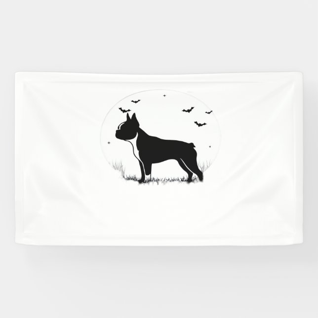 Banderoles Chien de Boston Terrier - Halloween Moon Silhouett (Horizontal)