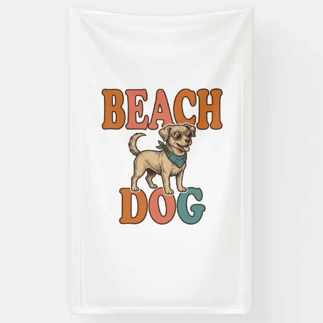 Banderoles Chien de plage gravure vintage conception graphiqu (Vertical)
