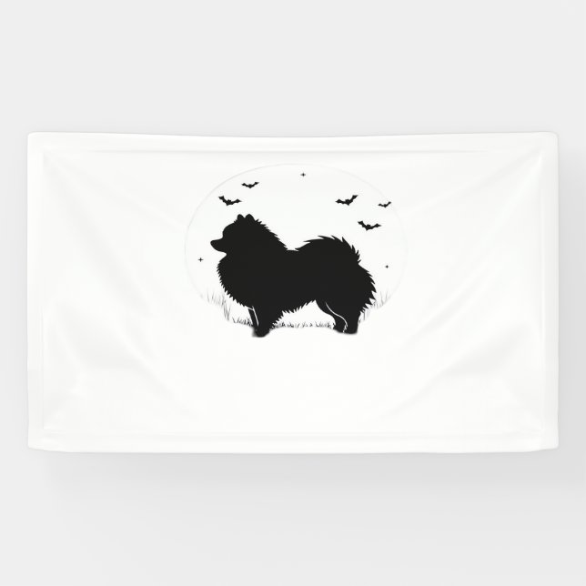 Banderoles Chien de Poméranie - Halloween Lune Silhouette Cla (Horizontal)