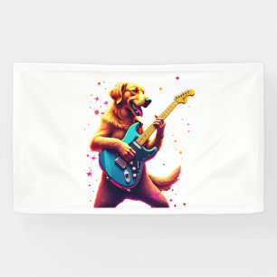 Banderoles Chien Golden Retriever Jouant de la Guitare Électr
