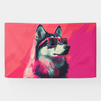 Banderoles Chien husky sibérien cool avec des lunettes de sol