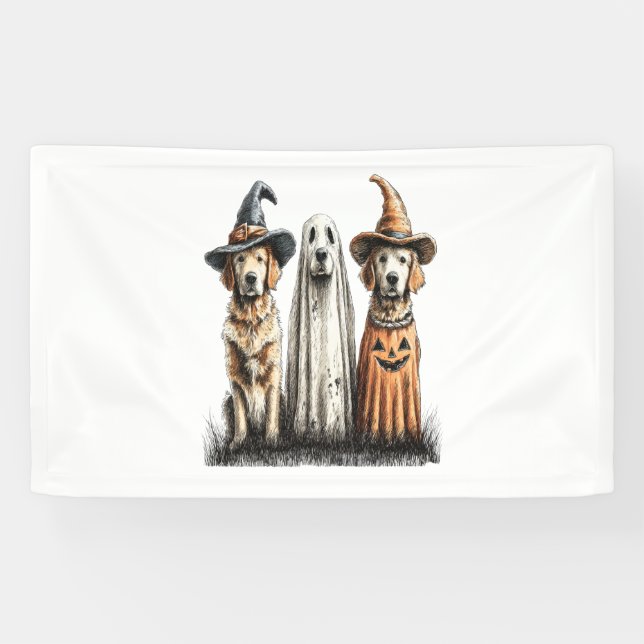 Banderoles Chien Retriever Doré Fantôme d'Halloween (Horizontal)
