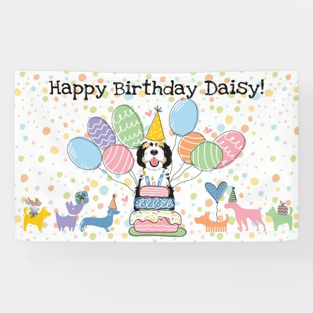 Banderoles Chien Sheepadoodle Tri Color Noir Fête d'anniversa (Horizontal)