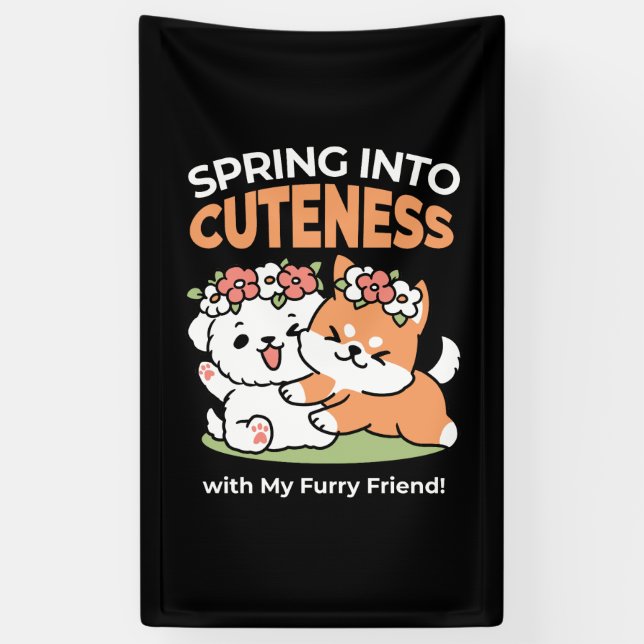 Banderoles Chiens de jeu avec Flower Crowns - Fun Spring Them (Vertical)