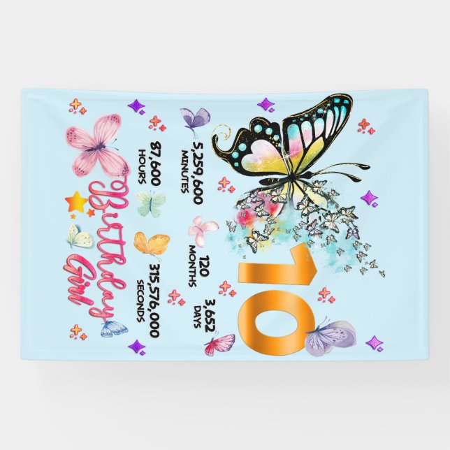 Banderoles Chiffres doubles papillons 10 ans papillons (Horizontal)